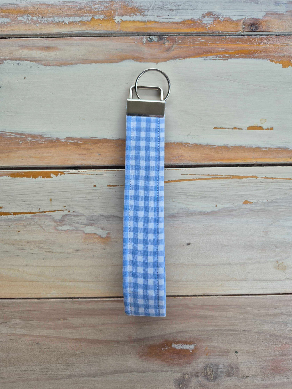 Blue Gingham Fabric Wristlet