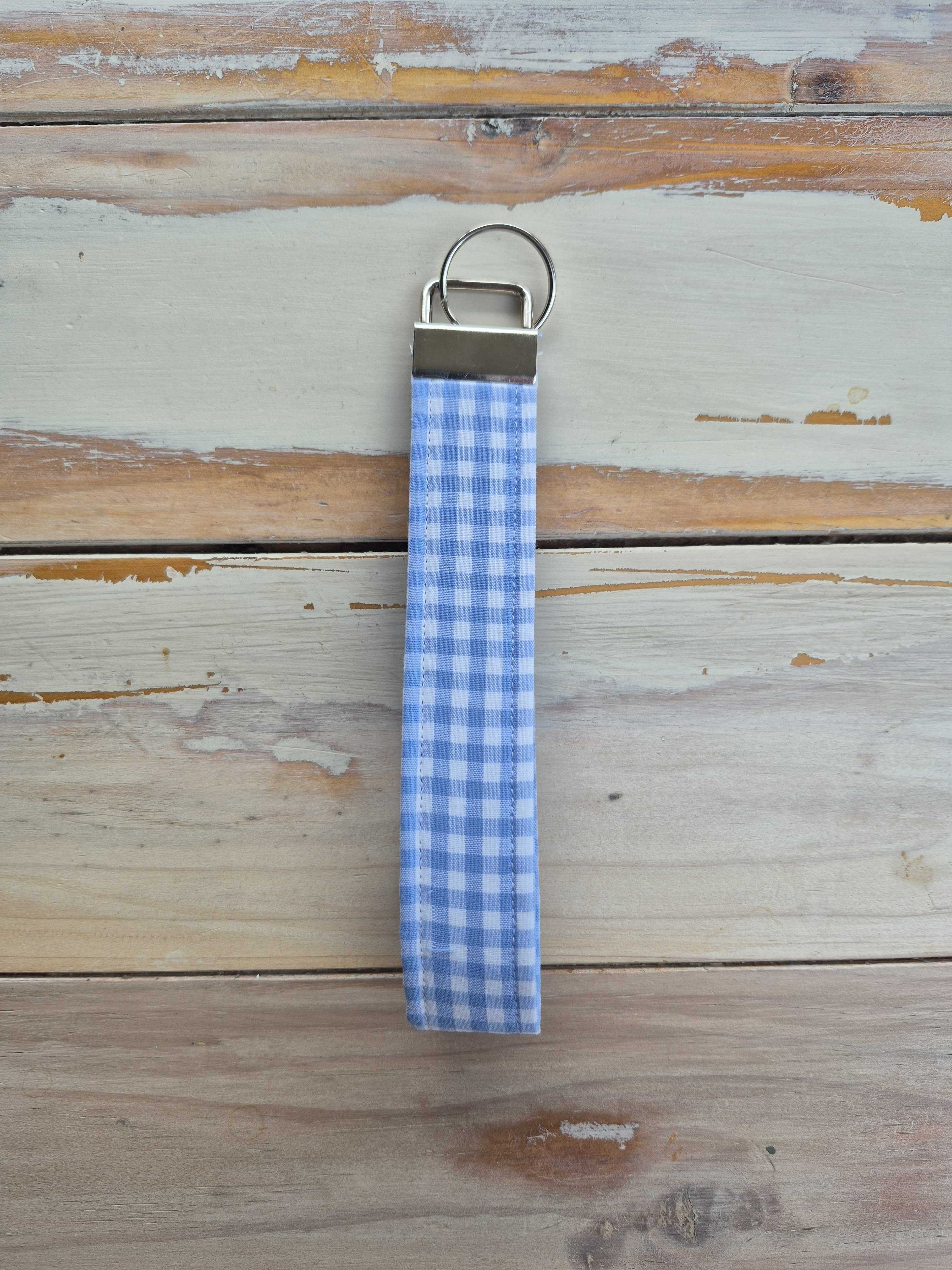 Blue Gingham Fabric Wristlet