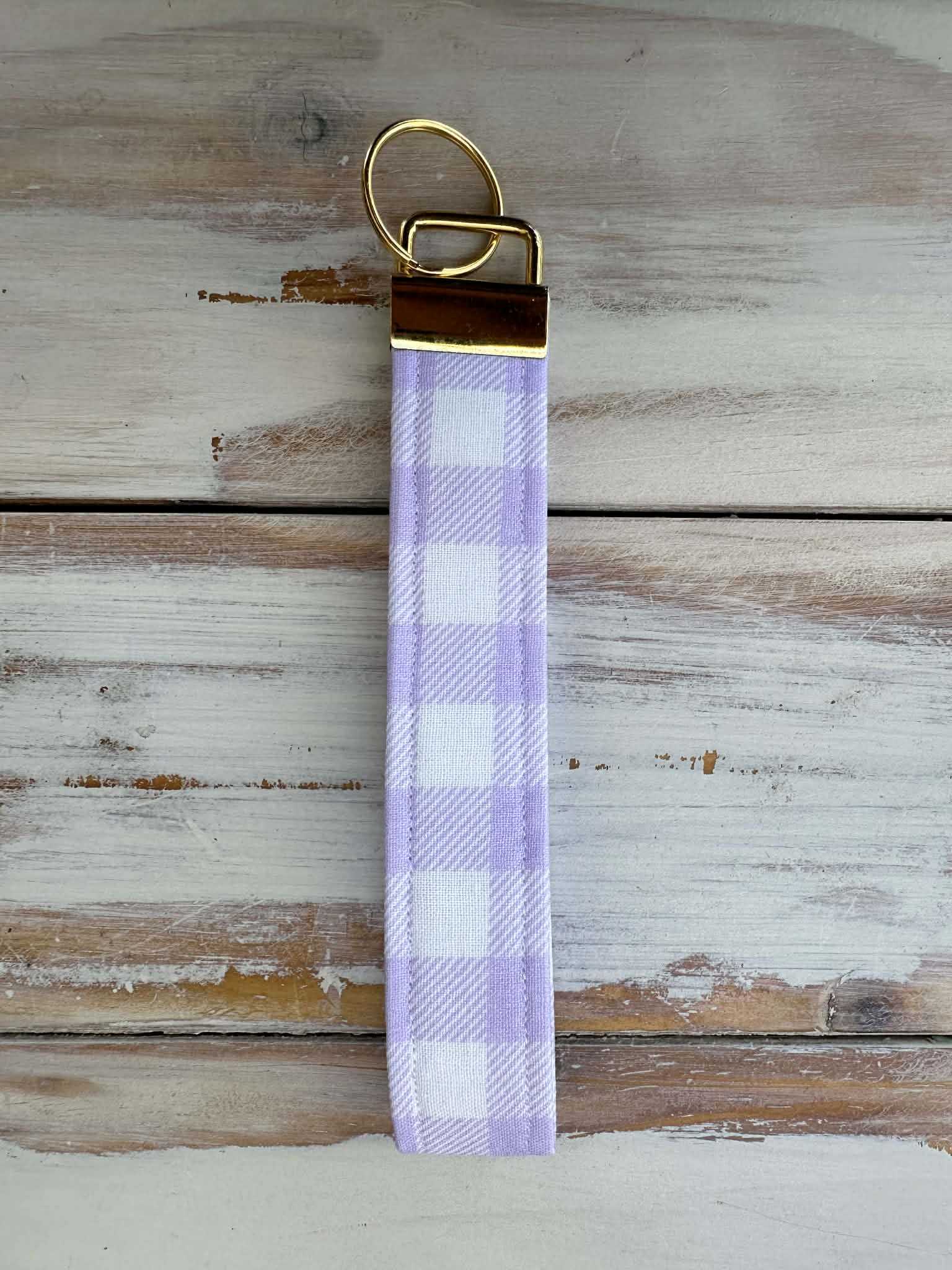 Purple Gingham Fabric Wristlet