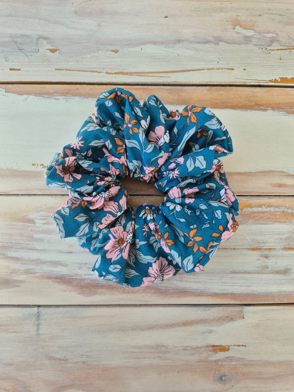 Blossoms on blue Jumbo Scrunchie