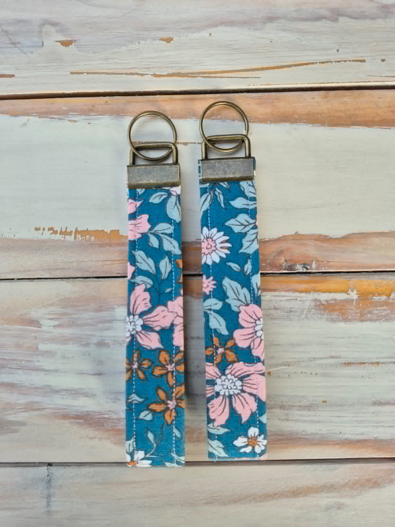Blossoms on blue Fabric Wristlet