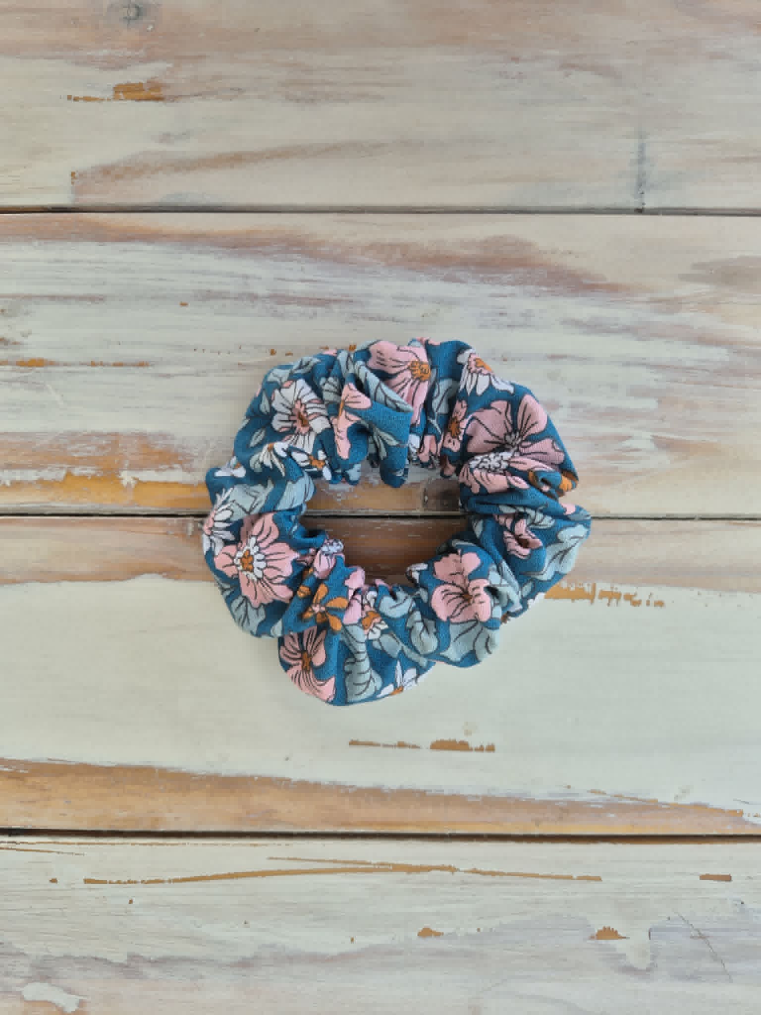 Blossoms on blue Scrunchie