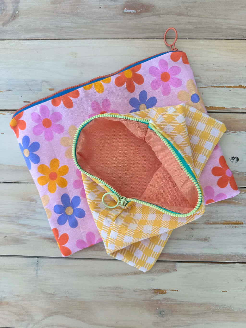 Sunshine Gingham Makeup/Accessory Pouch - Medium