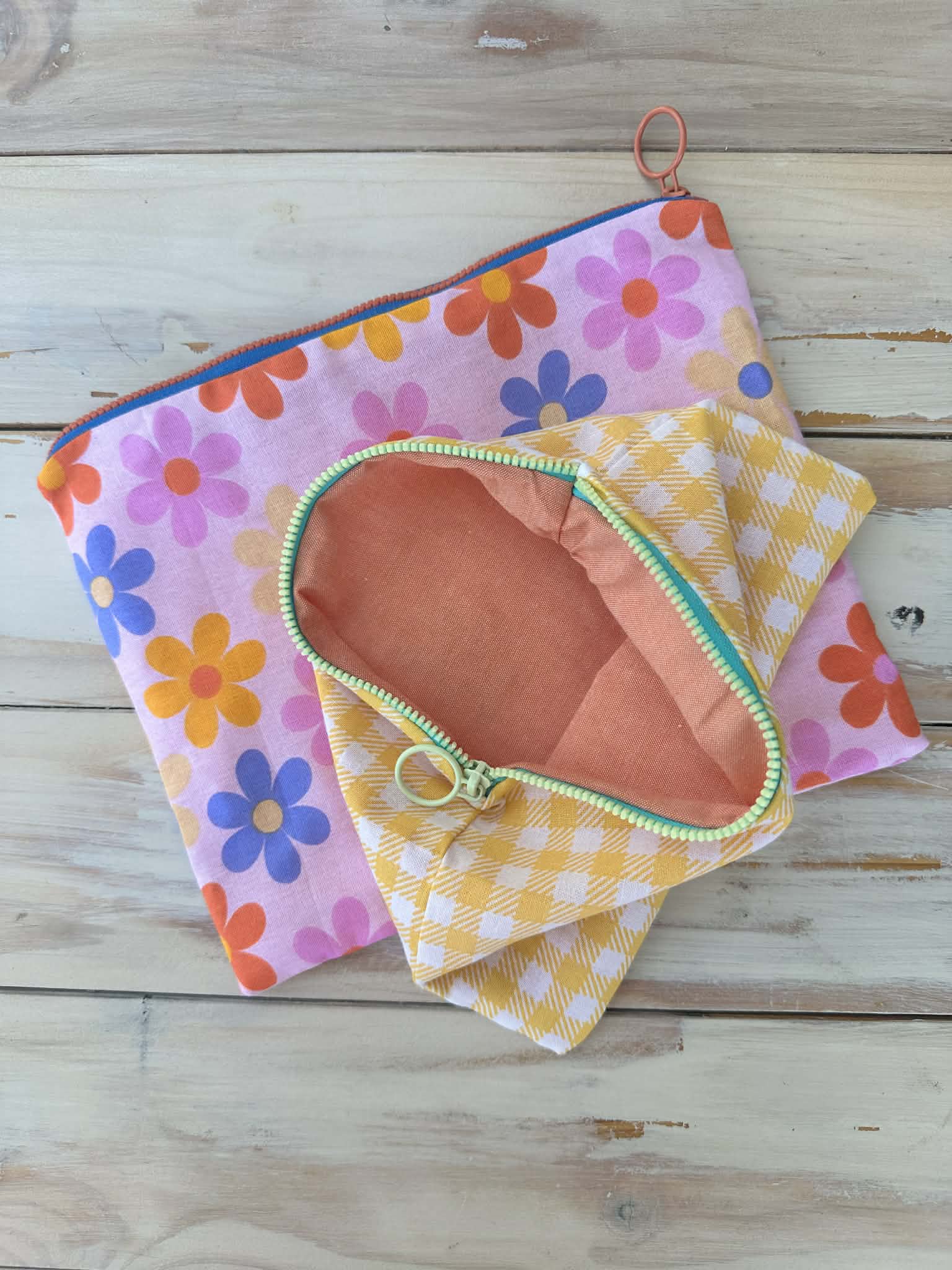 Sunshine Gingham Makeup/Accessory Pouch - Medium